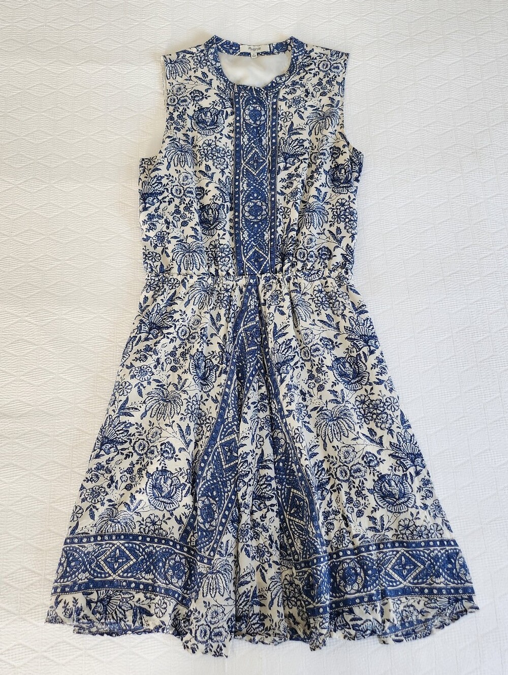 Madewell Sleeveless Blue & White Floral Midi Dress
